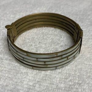 Vintage Bangle Brass white mother of pearl   Bracelet size 8